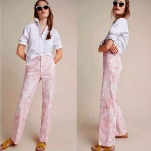 Anthropologie Jaime Pink Print Straight Pant Pants Size 8 NEW NWT